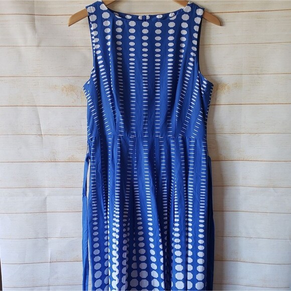 Anne Klein Cotton Tie Waist Fit & Flare Printed Sleeveless Dress Blue White 10P - Picture 7 of 14
